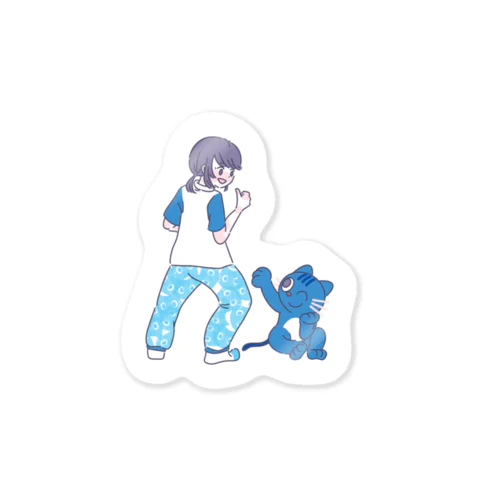 青いネコと人間 Sticker