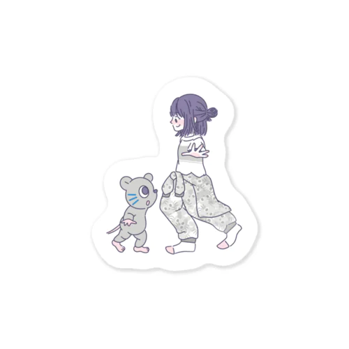 グレーのネズミと人間 Sticker