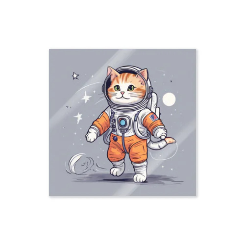宇宙ウォークを行う宇宙飛行士な猫2 ステッカー