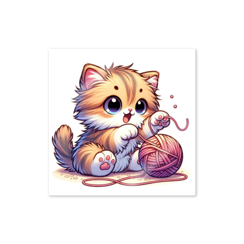 毛糸で遊ぶ子猫 ステッカー