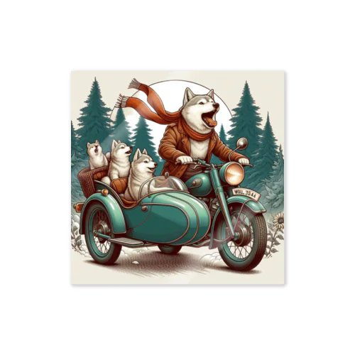 バイクに乗る狼の親子 Sticker