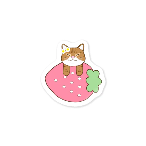 【おねむねこ】いちご乗り猫ちゃん（茶トラ白） Sticker