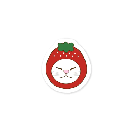 【おねむねこ】いちご帽猫ちゃん（白猫） Sticker