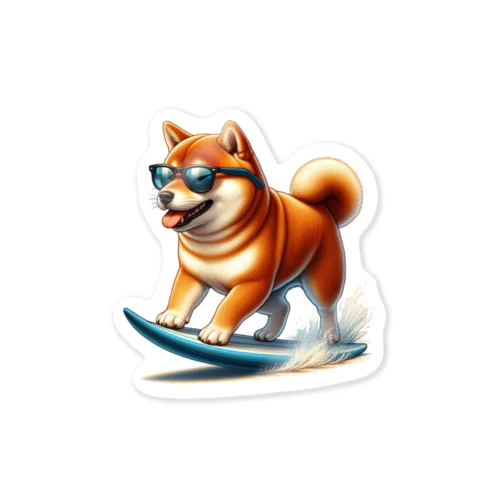 サーフィンするかわいい柴犬の子犬 Sticker