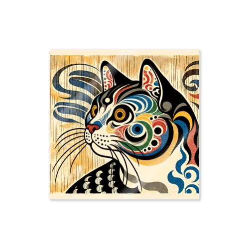 浮世絵風　猫（顔）"Ukiyo-e Style Cat (Face)"  "浮世绘风格的猫（脸）" ステッカー