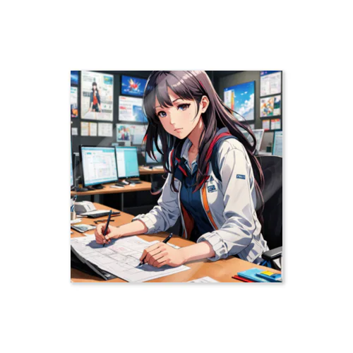 学者風の女性が研究しているシーン Sticker