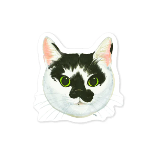 ねこさんのお顔（白黒ねこ）ステッカー、缶バッジ Sticker