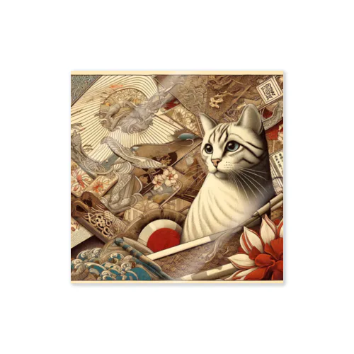 和紋様 x 猫　好奇心旺盛な猫と日本の歴史 ステッカー