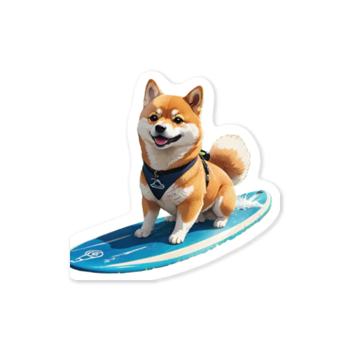 サーフィンを楽しむ柴犬 ステッカー