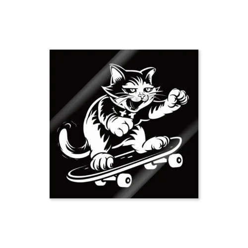 猫パンチを繰り出すスケート猫 Sticker