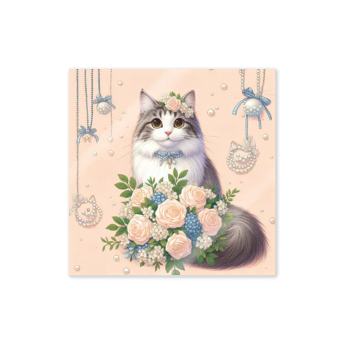 猫と薔薇　パールver. Sticker