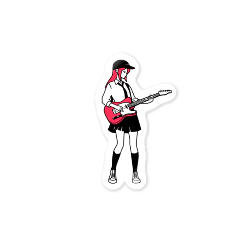 ギター女子　ピンク Sticker