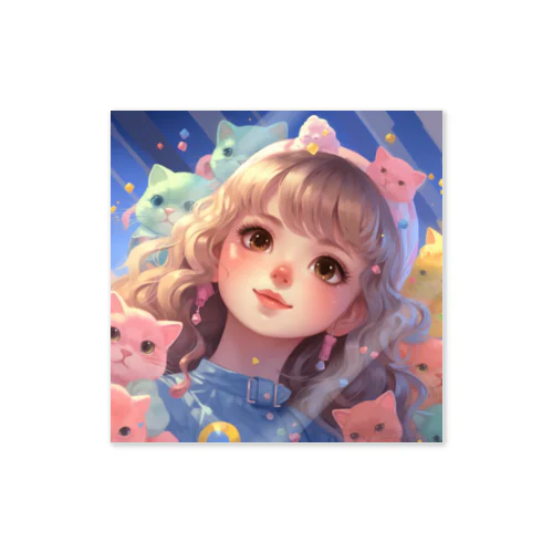 たくさんの猫と女の子 Sticker