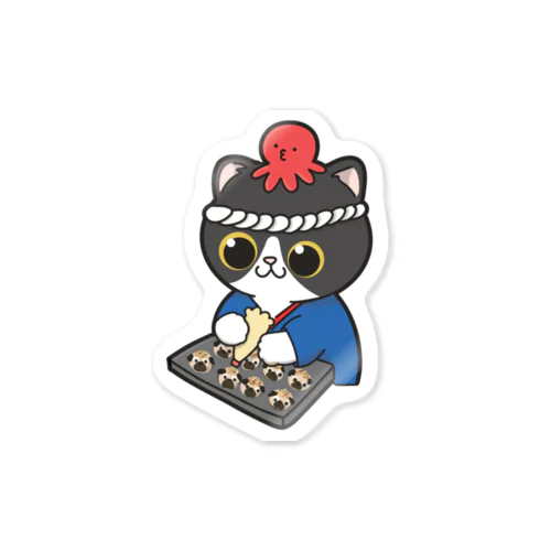 たこ焼きを作る猫のイラスト Sticker