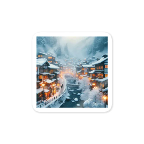 日本の風景:銀山温泉、J apanese scenery:Ginzan Onsen ステッカー