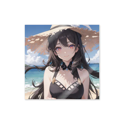 浜辺の黒髪美女 Sticker