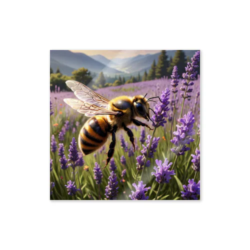 ラベンダーの蜜を集めて帰るミツバチ ステッカー