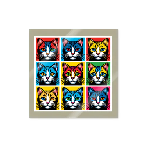 【Colorful Cat Pop】- ポップアート猫顔コレクション 스티커