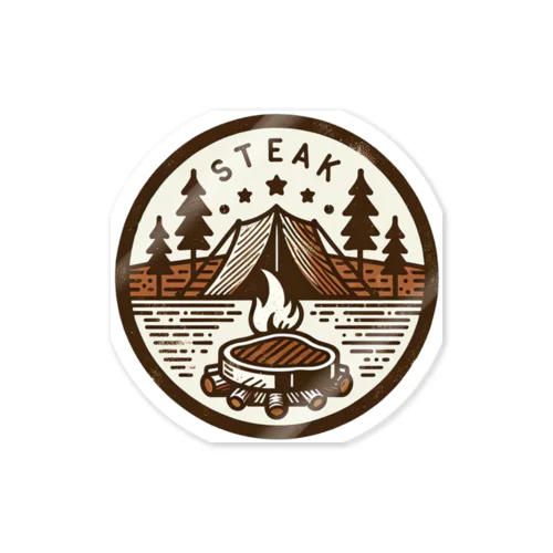 Camping Steak（キャンピング・ステーキ）04テントとステーキ ステッカー