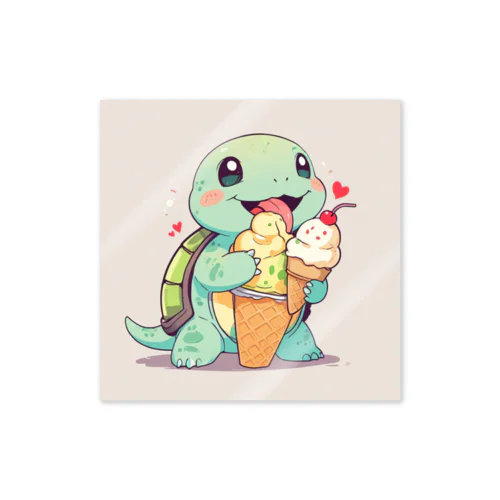 かわいいカメが食べるアイスクリーム Sticker
