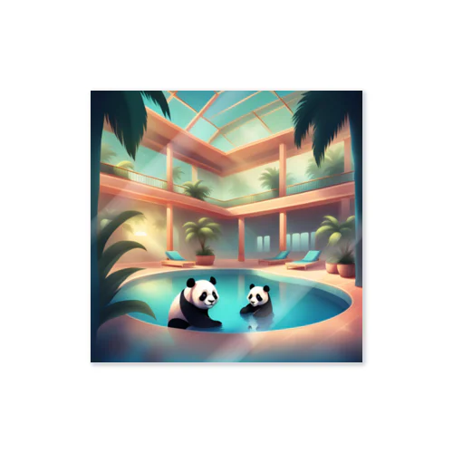 室内プールで遊ぶパンダ Sticker