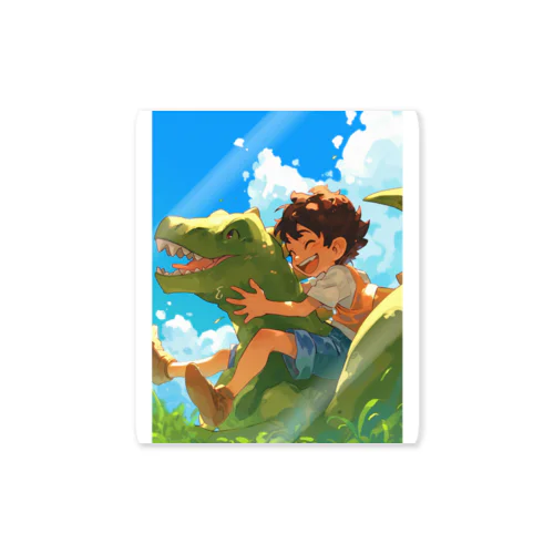 恐竜と少年が楽しく遊ぶ友情　なでしこ1478 Sticker
