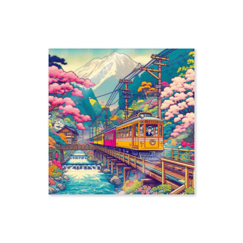日本の風景:花の季節を楽しめる観光列車、Japanese scenery: Sightseeing train where you can enjoy the flower season Sticker