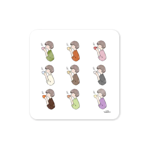 ほっとひと息つく女の子　オール Sticker