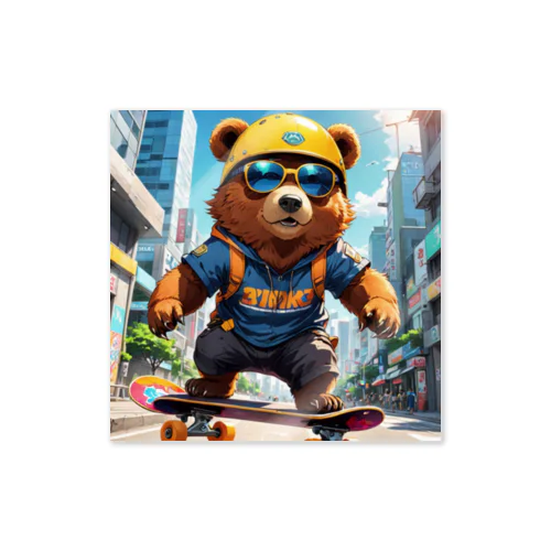 スケートボードに乗っている熊 ステッカー
