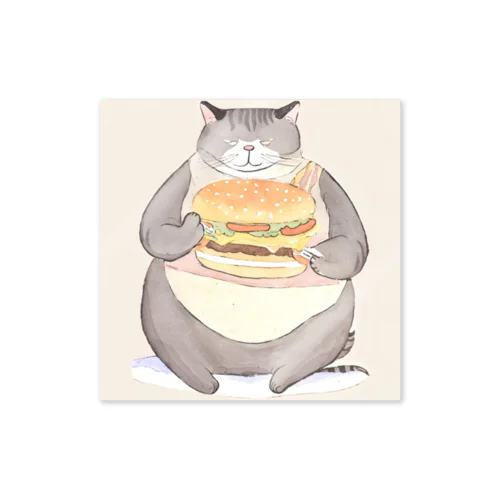 デブ猫ベイク、ハンバーガーを食らう。 Sticker