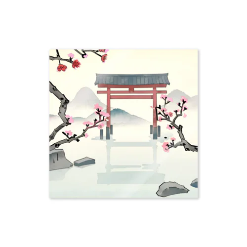 桜と鳥居　ー Cherry Blossoms and Torii ー ステッカー
