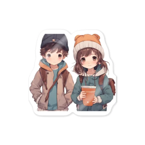 可愛い仲間達と少年と少女 Sticker