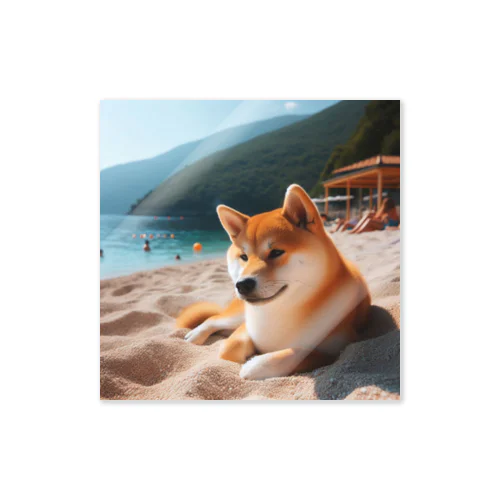 海でまったりしている柴犬さん Sticker