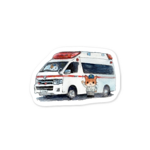 救急車と救急隊のにゃんこ Sticker