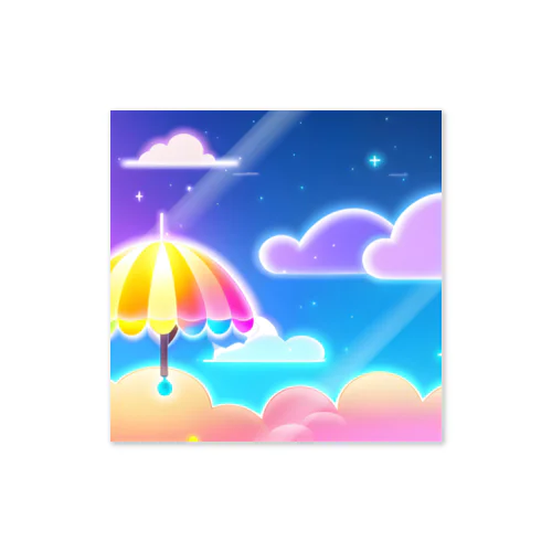 夜空に開いた虹のパラソル Sticker