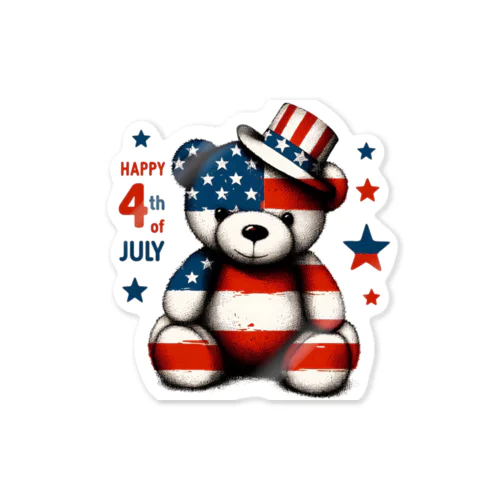 アメリカ独立記念日テディベア Happy 4th of July ステッカー