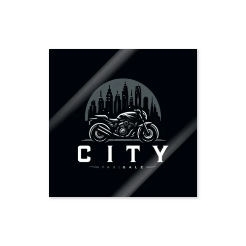 都市とバイクのダークロゴデザイン Sticker