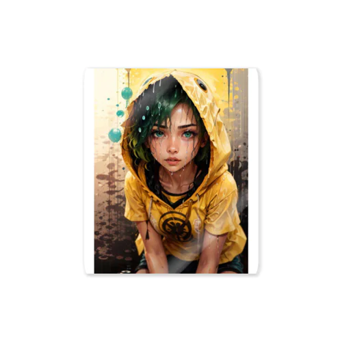 緑髪の少女 フード 雨 Sticker