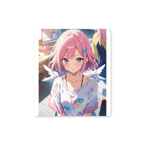 AIイラスト美少女(ピンク髪ショートの天使) Sticker