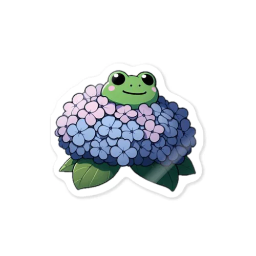 紫陽花の花と可愛いアマガエル🐸 Sticker