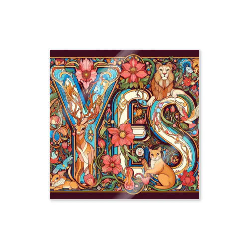 動物たちで描かれた文字　”YES” Sticker