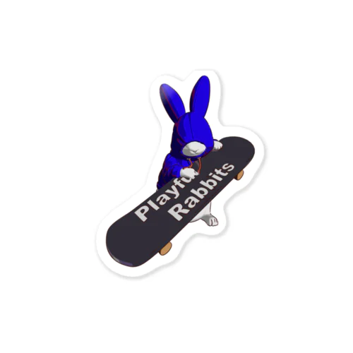 Playful Rabbits ブルー Sticker