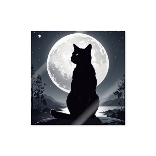 月夜の黒猫 ステッカー
