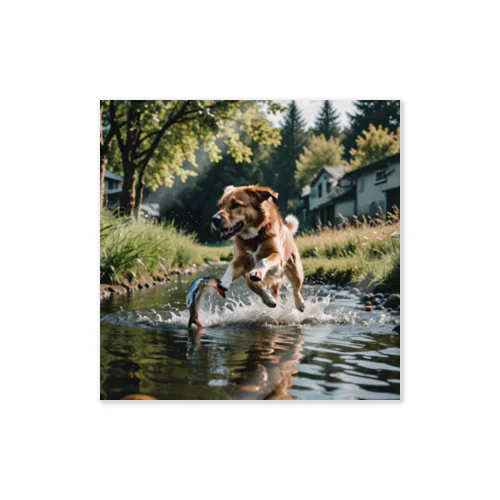 水辺を走る犬 dog runnning on the water Sticker