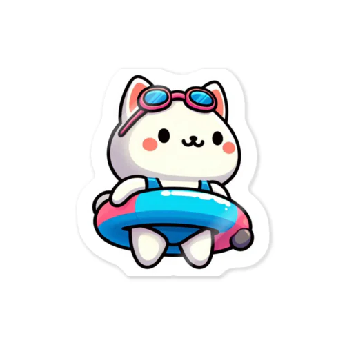 浮き輪を持っているかわいい猫ちゃんステッカー Sticker