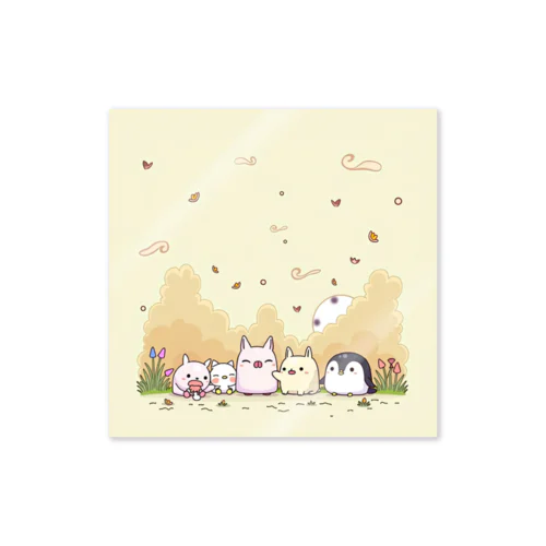 パステルの草原での仲間たち Sticker