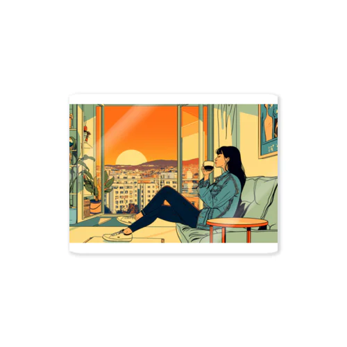 夕焼けを眺めながらのコーヒーブレイク Sticker