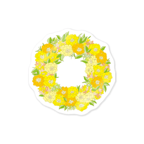 春の黄色いお花リース ステッカー