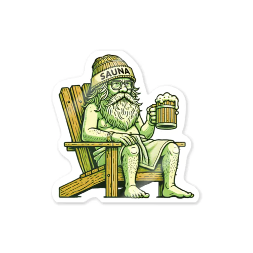サウナとビールで最高のリフレッシュを楽しむおじいさん Sticker