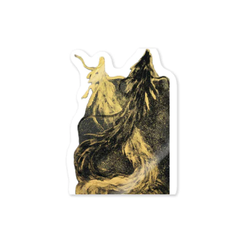 龍神様　双龍　金龍黒龍　陰陽　調和ステッカー Sticker